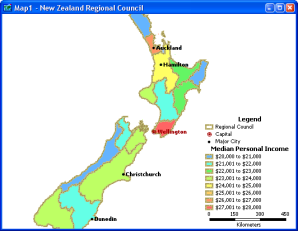 Income Map of New Zealand Created with Maptitude map software