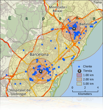 Mapa de los clientes de Barcelona