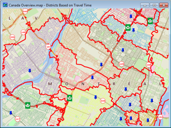 Territories based on travel time