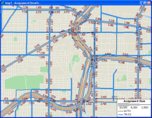 Map of traffic assignment results by vehicle type created with TransCAD transportation planning software