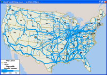 Sample interstate freight flow map created with TransCAD transportation planning software