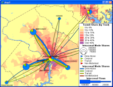 Intrazonal and interzonal mode shares map created with TransCAD transportation planning software