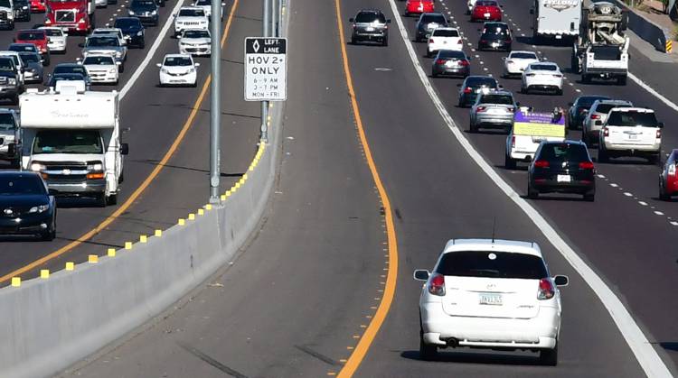 What is a HOV lane/HOV lane definition: High occupancy vehicle lane on highway with limited access during peak hours