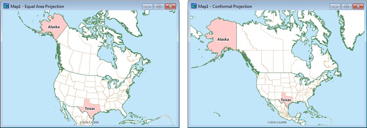 What is a map projection/Map projection definition: Map projection examples created with Maptitude mapping software