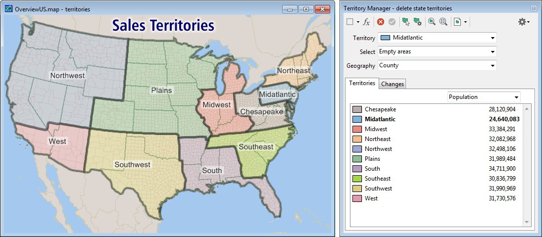 Maptitude Territory Manager and map of territories