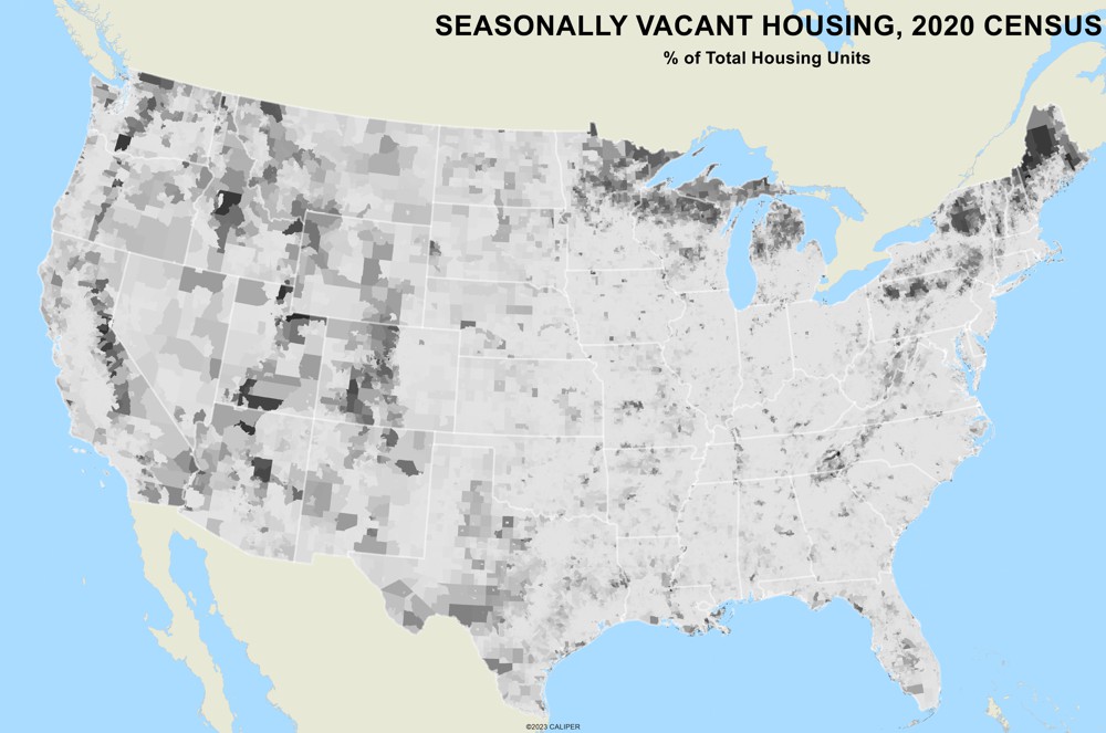 Map of seasonally vacant housing by Census Tract