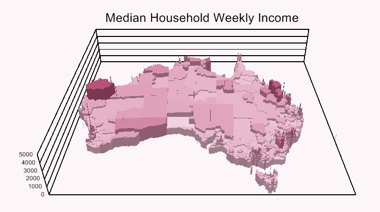 Maptitude 3D Prism Map of income by Australia suburb