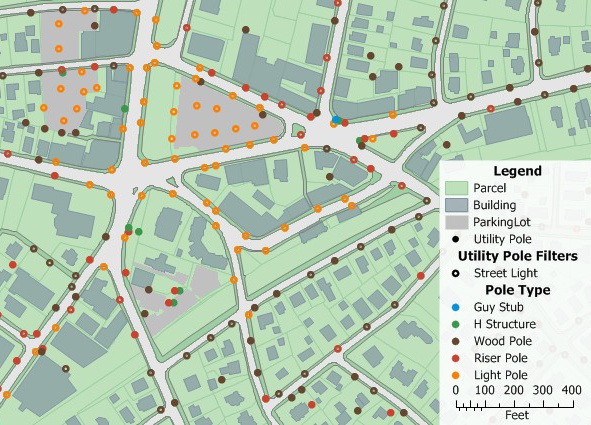 Use GPS mapping to create map features such as utility poles