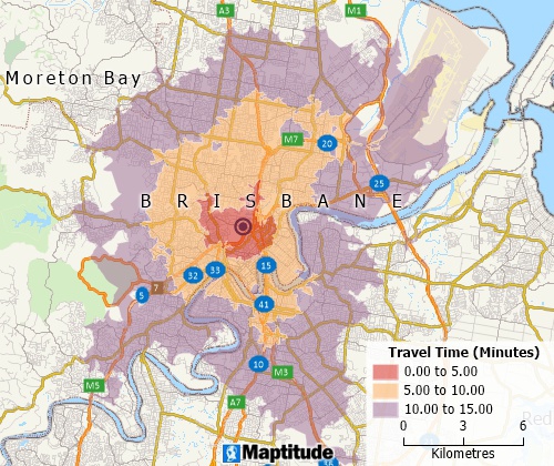 Drive-time analysis with Maptitude Australia mapping software