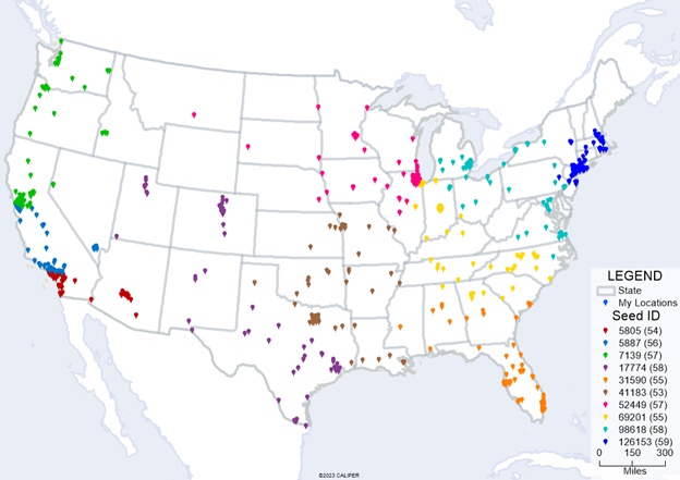 Maptitude map with clustered point locations