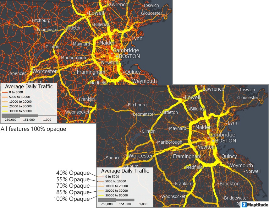 Maps with themes comparing opacity