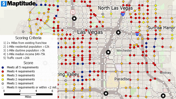 Intersections screened by demographics and traffic counts and proximity to existing stores