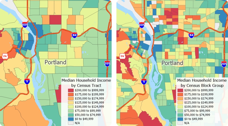 Maptitude 2025 includes block group boundaries with the latest American Community Survey data