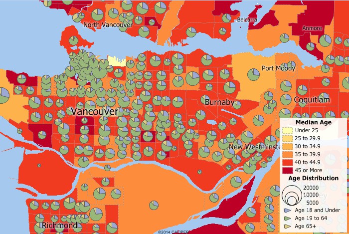 Maptitude map of age distribution in Vancouver