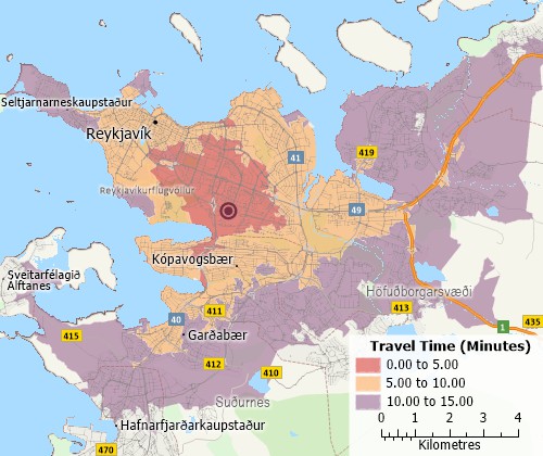 Drive-time analysis with Maptitude Iceland mapping software