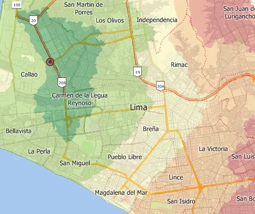 Drive-time analysis with Maptitude Peru mapping software