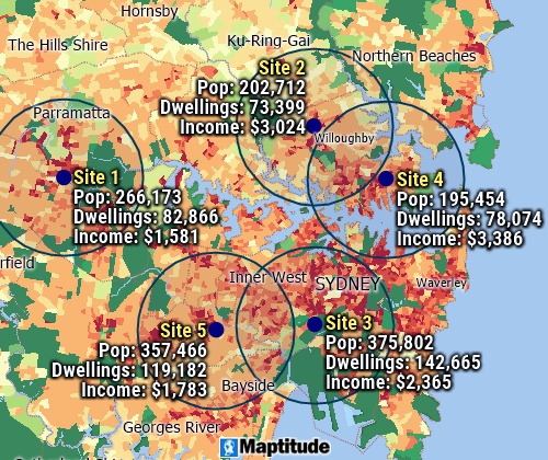 Estimate populations around locations on a map