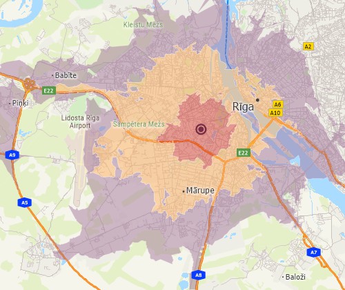 Drive-time analysis with Maptitude Latvia mapping software
