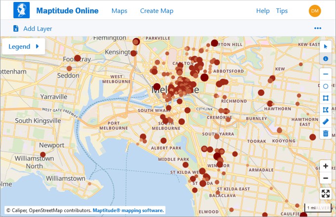 Maptitude Online map of Australia customers and sales theme