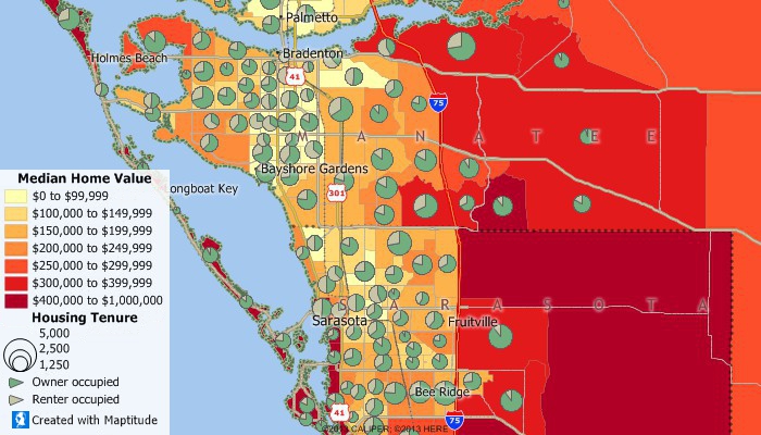 Real estate mapping software illustrates Census demographic map data