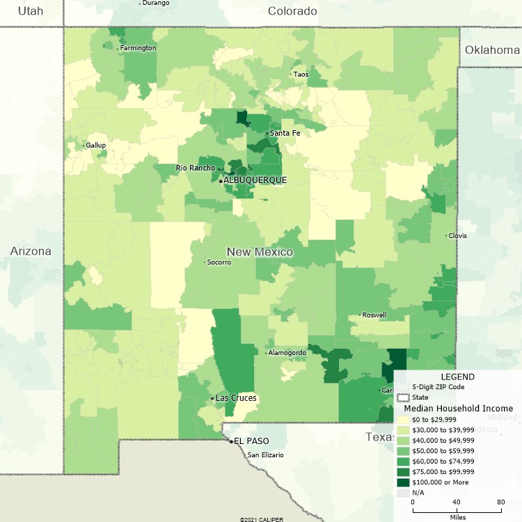 Maptitude New Mexico Mapping Software map of income by ZIP Code in New Mexico