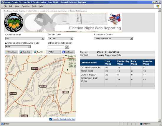 Sample of Orange County Election Mapper
