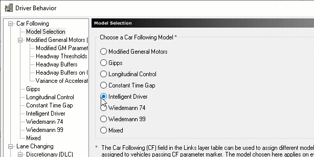 Driver behavior options