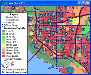 Sample map of layers included on State Data CD for use with Maptitude and TransCAD map software