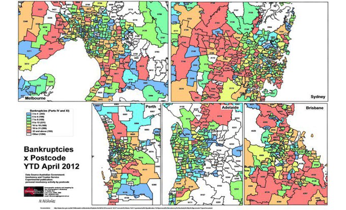 Bankruptcies by Postcode in Australia