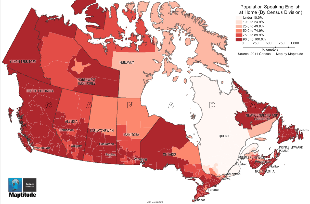 Maptitude mapping software map of language spoken in Canada