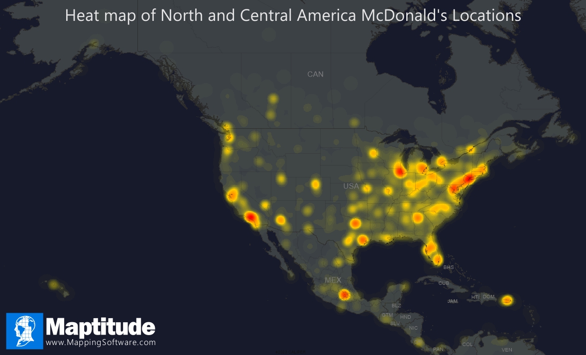 Maptitude mapping software infographic showing McDonalds Heat Map