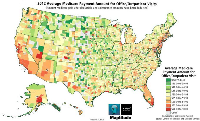 Map of Average Office Visit Medicare Payment