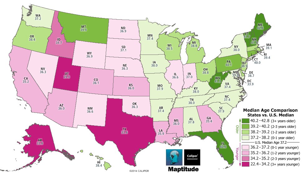 Median Age by State Maptitude Map