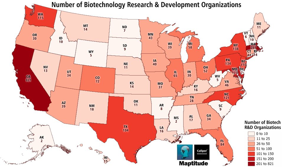 Map of biotech R&D organizations by state