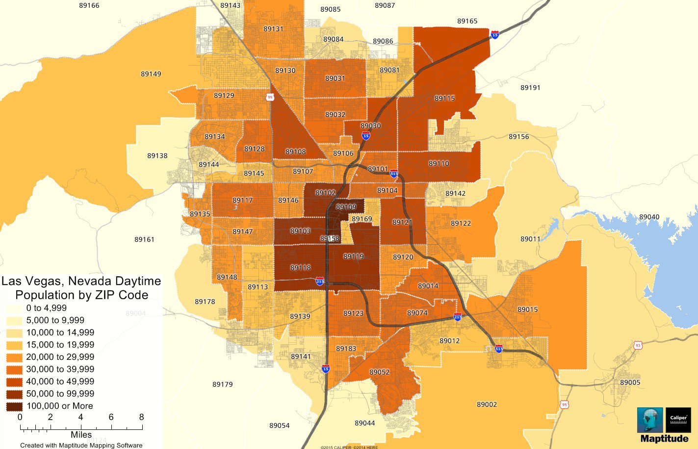Maptitude mapping software map the daytime population by ZIP Code in Las Vegas NV