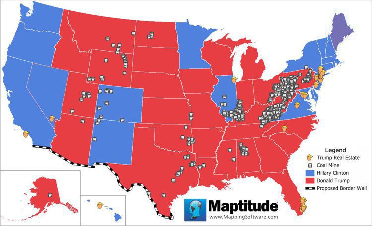Maptitude map showing 2016 election issues
