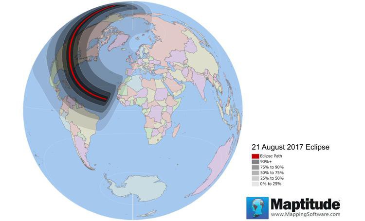 Maptitude map of 2017 solar eclipse path