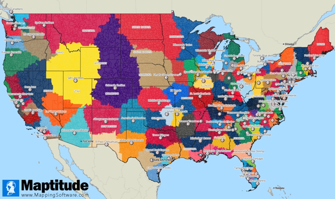 Maptitude map of the closest MLB baseball parks