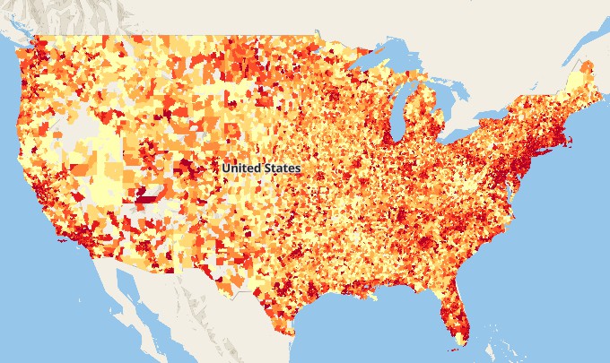 Maptitude map of the download speed by zip code
