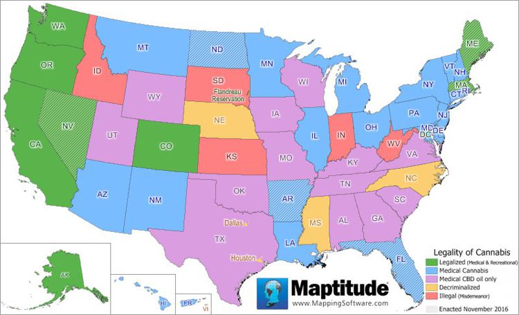 Maptitude map U.S. cannabis laws