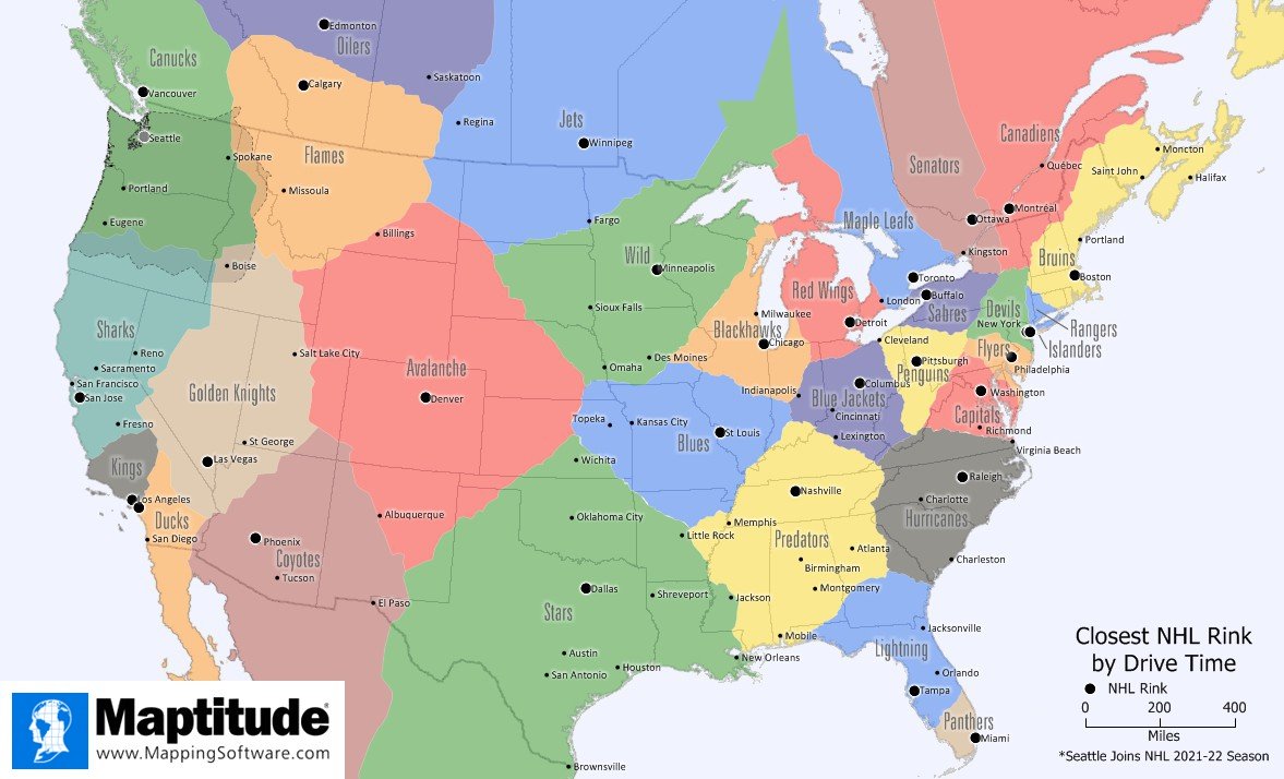 Maptitude Map NHL Rinks