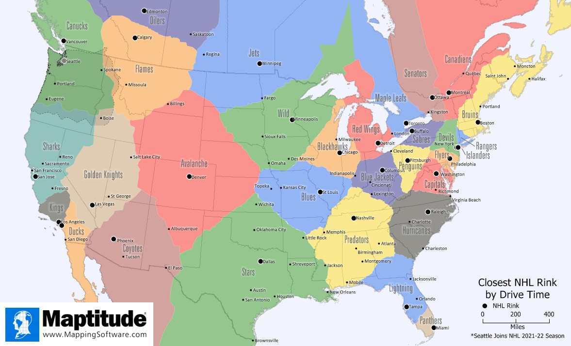 Maptitude map closest NHL rink to where you live