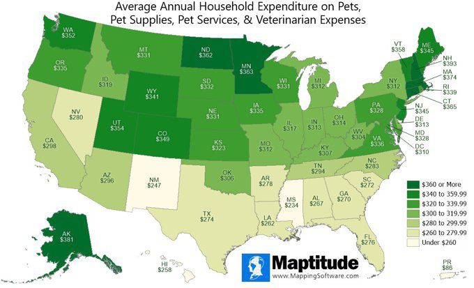 Map of Household Pet Expenditures by U.S. State
