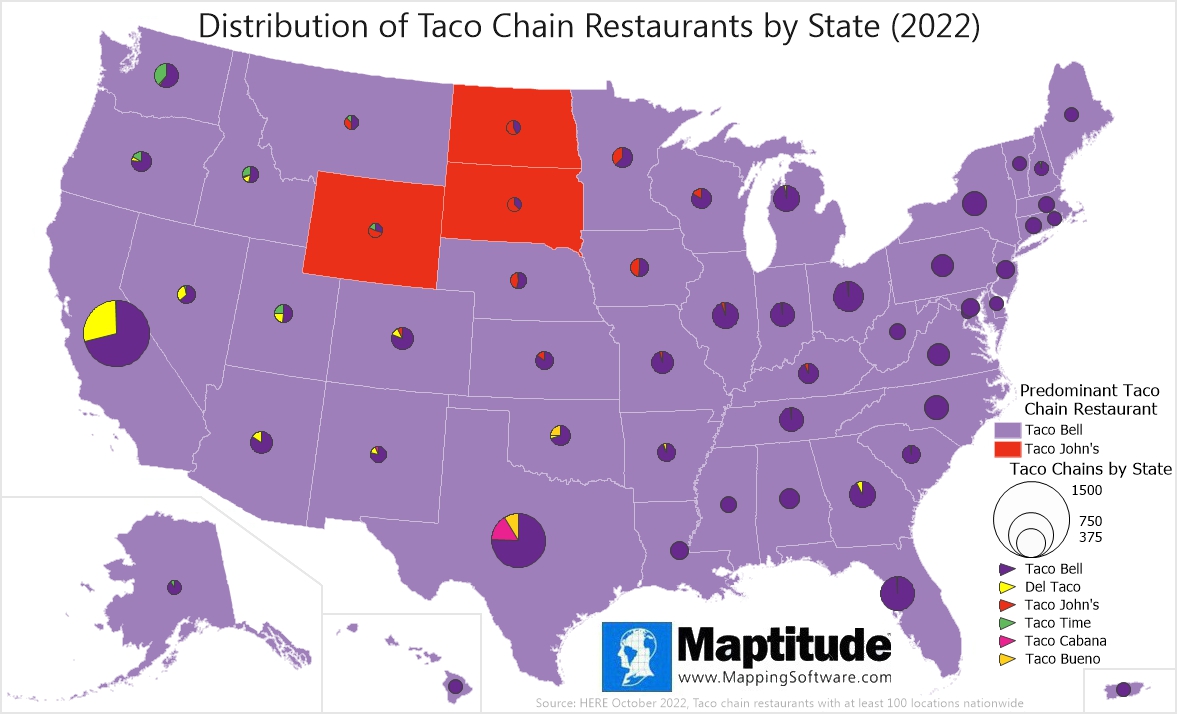 Maptitude mapping software infographic most popular taco chain restaurants in each state