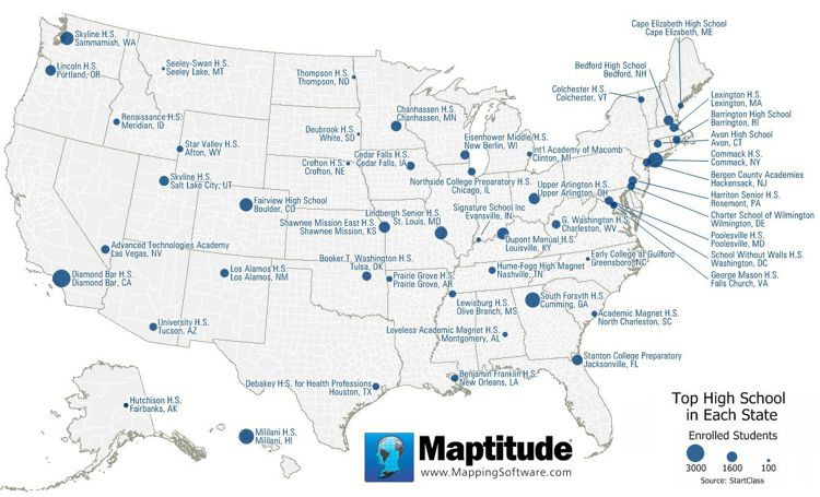 Maptitude map top high schools