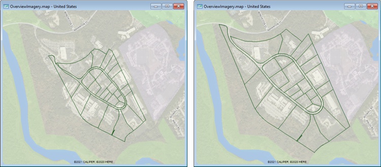 What is rubbersheeting: Map showing where a parcel layer before and after rubbersheeting