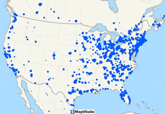 What is Spatial ETL: Map with geocoded points in North America