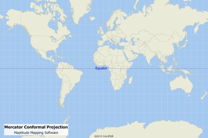 What is a conformal projection/conformal projection definition: Conformal projection world map created with Maptitude mapping software