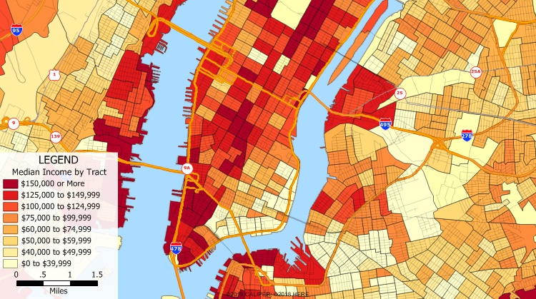 What is a census tract/census tract definition: This Maptitude map shows income data by Census tract