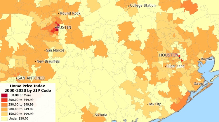 What is the housing price index definition: Map of housing price index change by ZIP Code